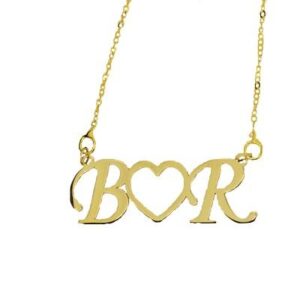 Personalise 9ct Gold Double Initial Framed Heart Name Necklace Pendant