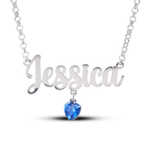 Sterling Silver Name Necklace with Birthstone Heart Charm