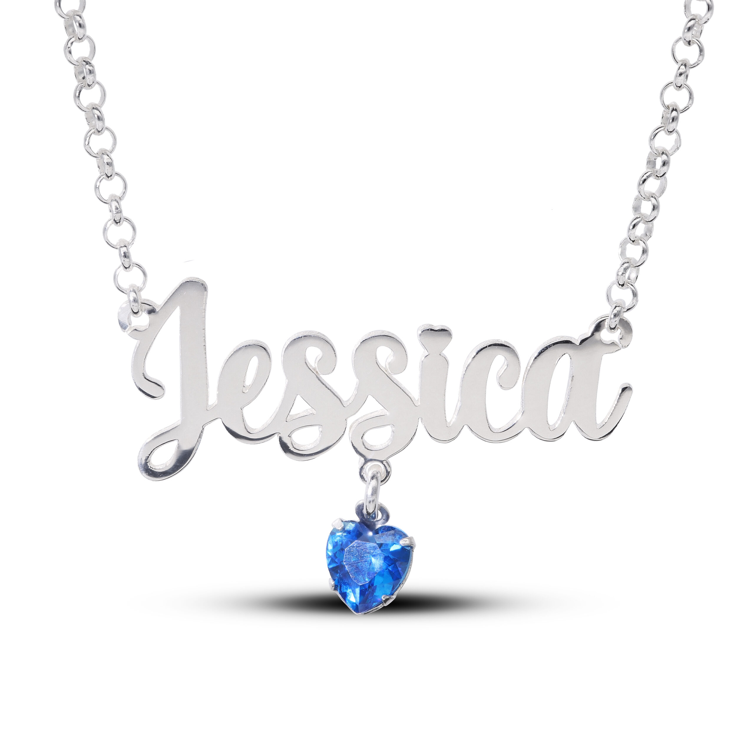 Sterling Silver Name Necklace with Birthstone Heart Charm
