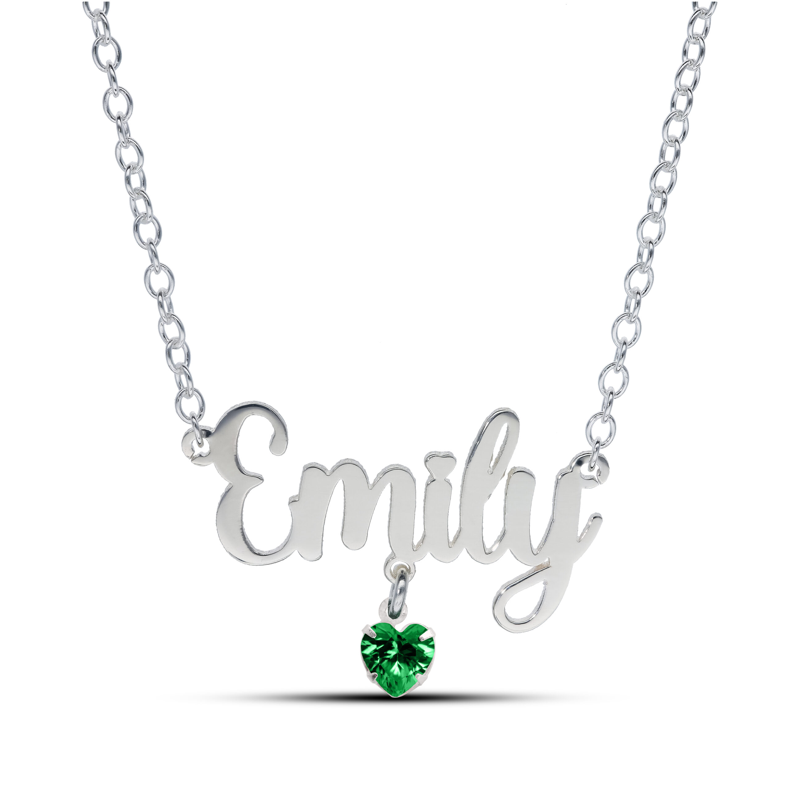 Sterling Silver Name Necklace with Birthstone Heart Charm - Image 2